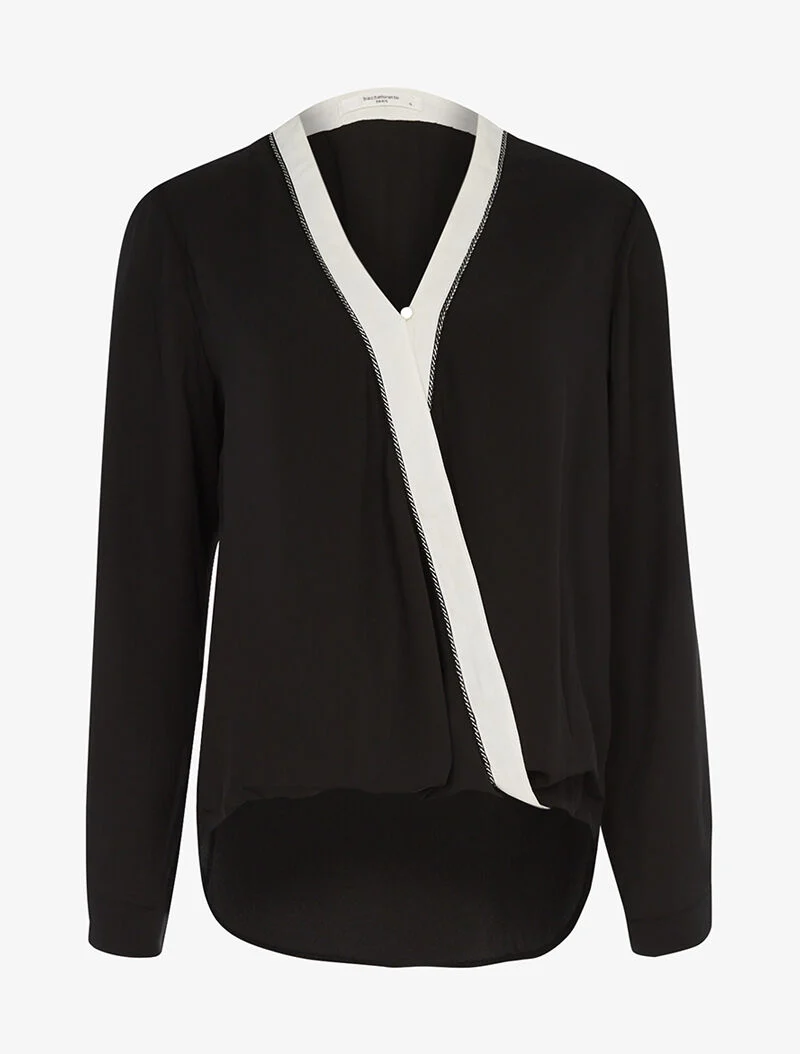Asymmetrische Bluse mit Paspelierung - schwarz