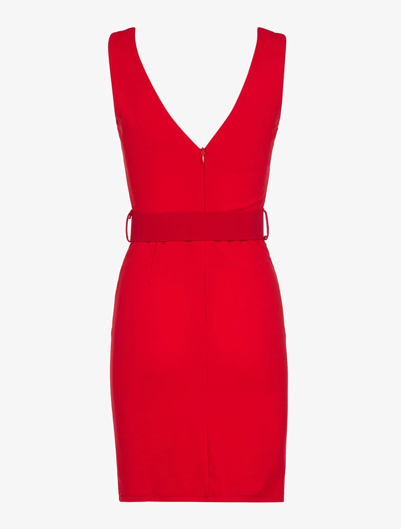 Figurbetontes dreifarbiges Kleid - Rot/Weiß/Schwarz