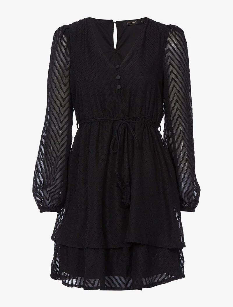 Gepunktetes Spitzenkleid - schwarz