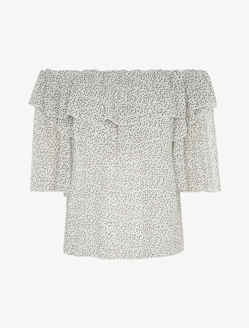 Transparente, gesprenkelte Bluse - weiß