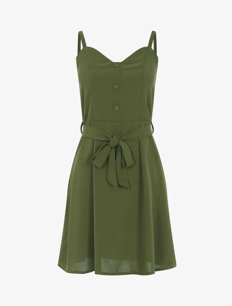 Kleid mit dekorativer Knopfleiste - Kaki