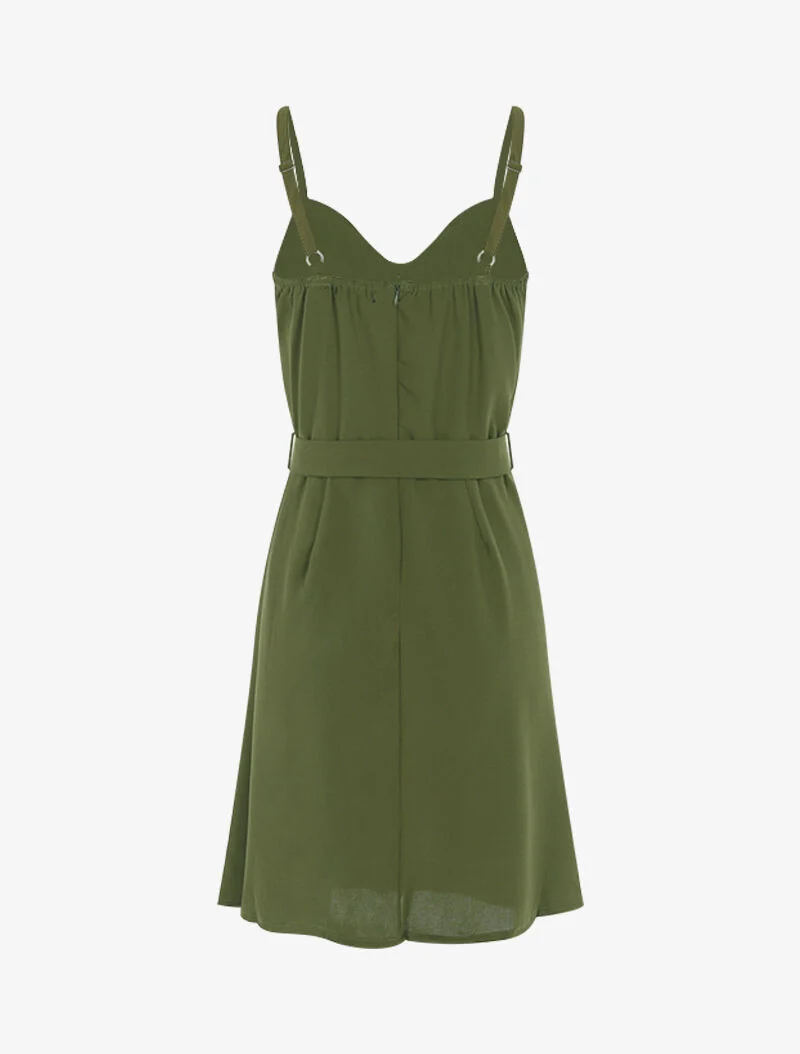 Kleid mit dekorativer Knopfleiste - Kaki