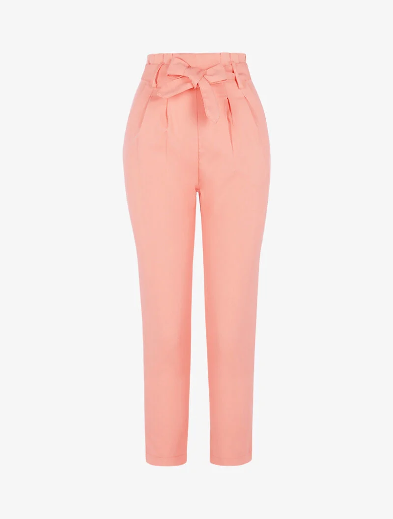 Hoch taillierte Hose mit permanenten Falten - Rose