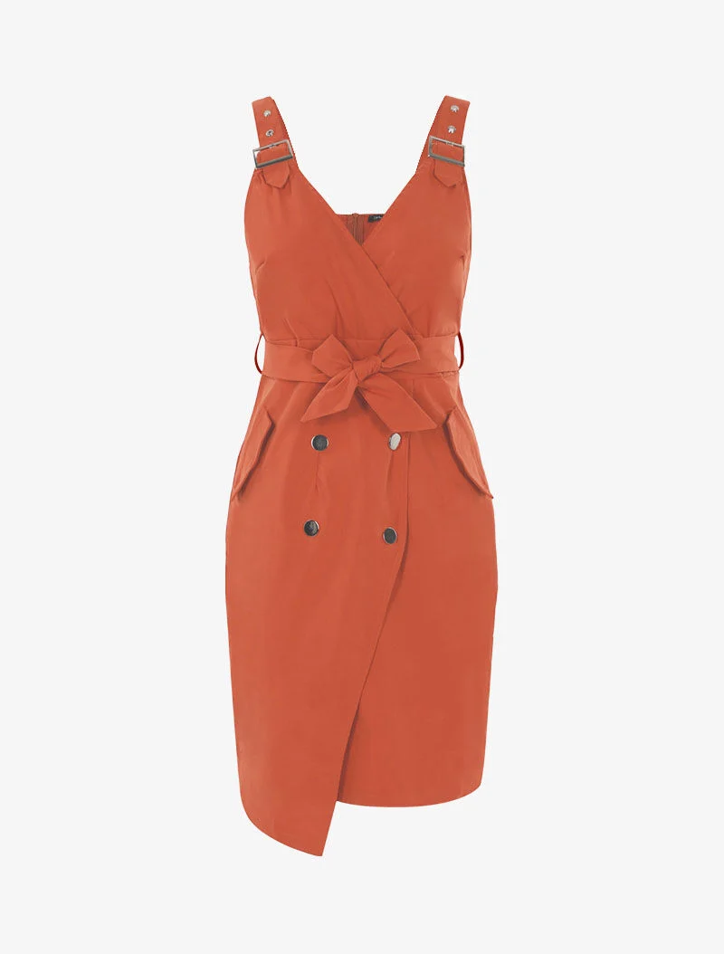Ärmelloses Kleid mit dekorativen Knöpfen - Orange