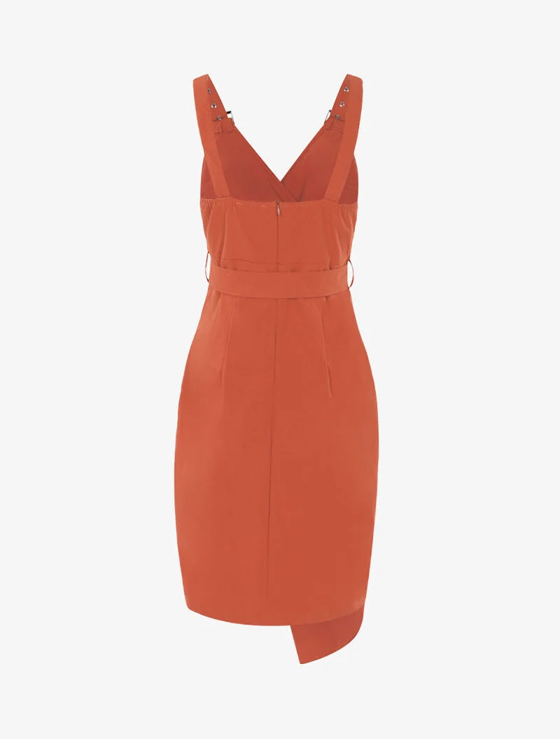 Ärmelloses Kleid mit dekorativen Knöpfen - Orange