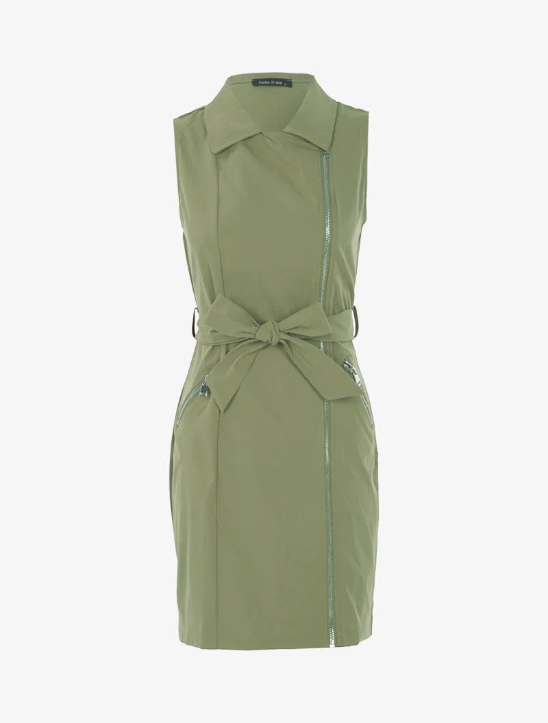 Ärmelloses Reißverschlusskleid - Kaki