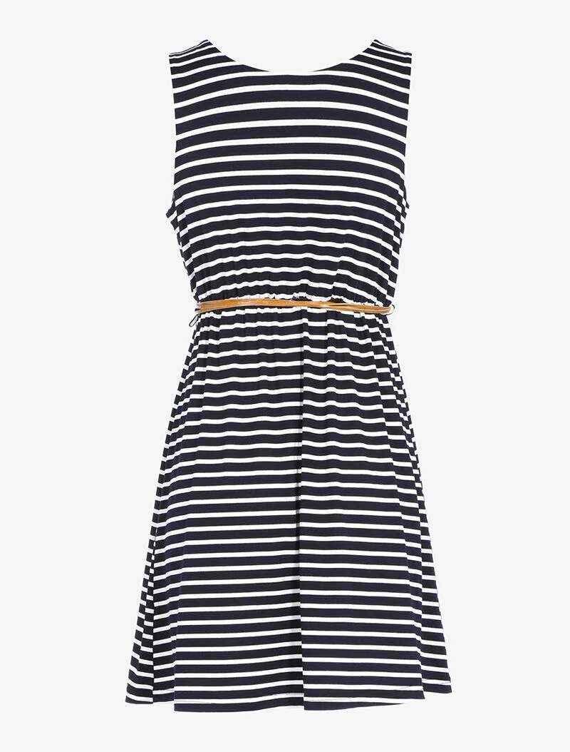 Kleid mit Matrosenstil-Print - weiß/marineblau