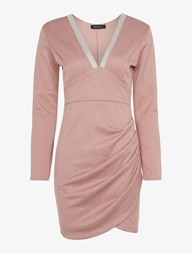 Glitzerndes Kleid mit Strass-Ausschnitt - Rose