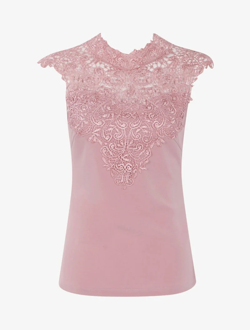 Oberteil mit gekerbtem Spitzenlatz - Rose