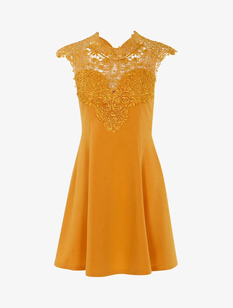 Skaterkleid mit Spitzenbrustteil - gelb