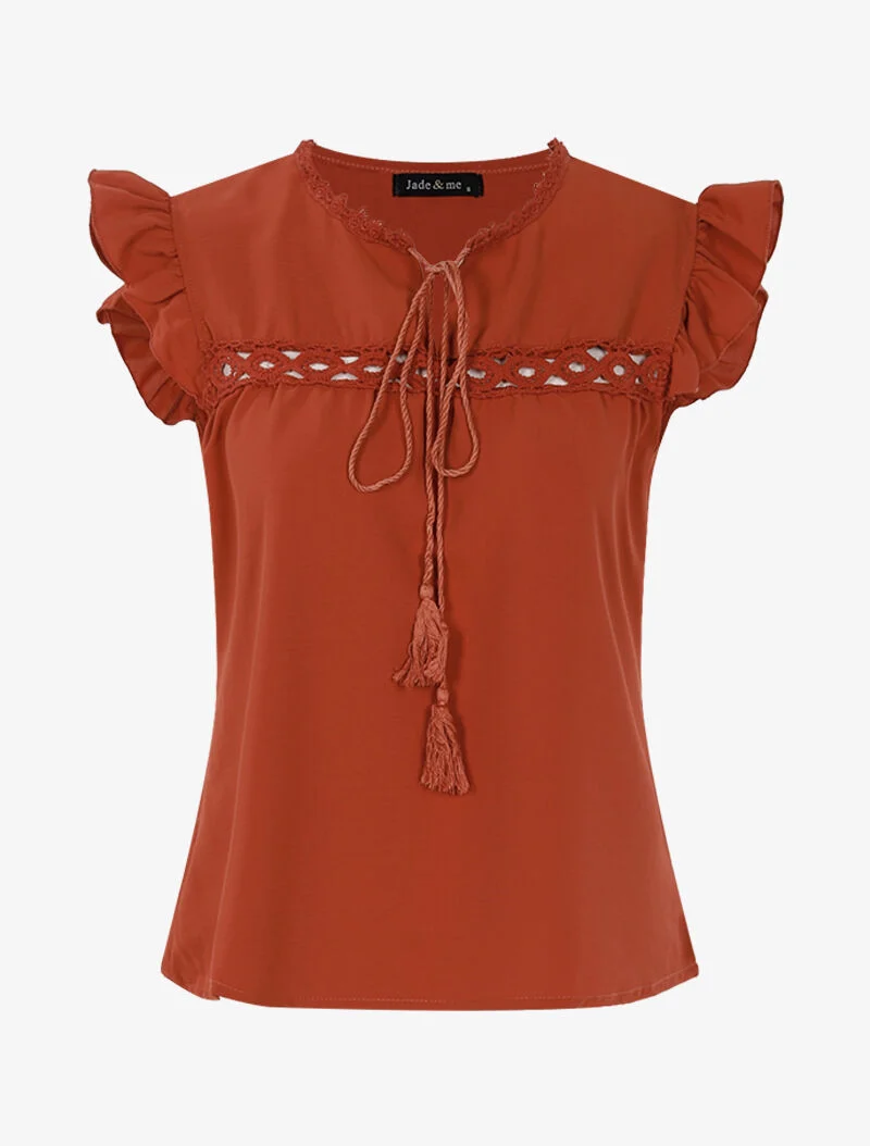 Oberteil mit Häkelspitzen-Details - Orange