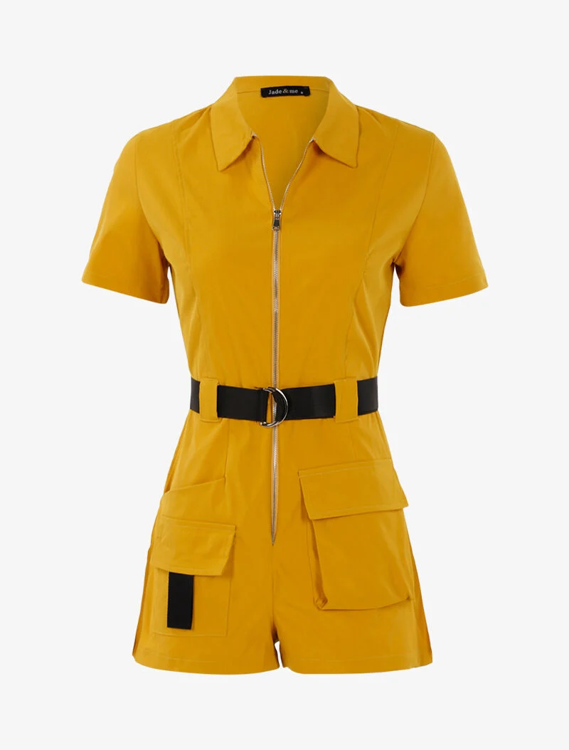 Overall-Shorts mit kontrastierenden Details - gelb