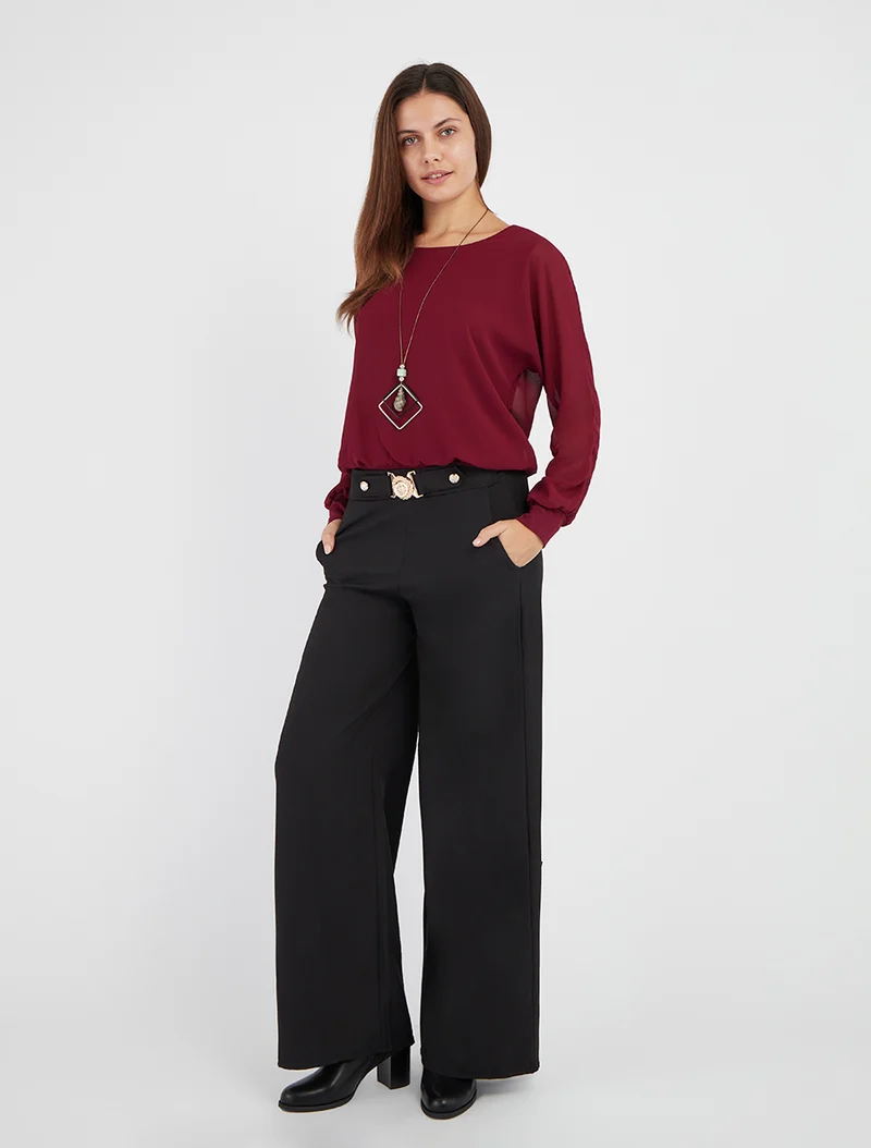 Gerade Hose mit Ziergürtel - Schwarz