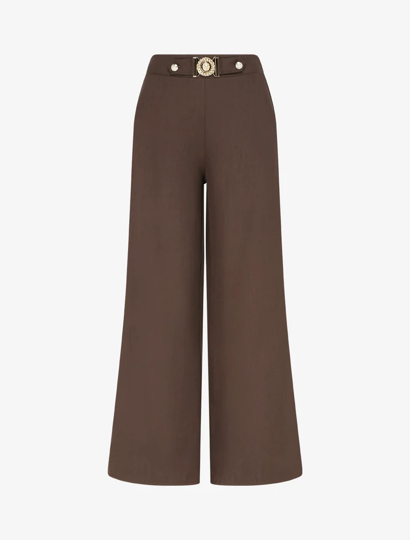 Gerade Hose mit Ziergürtel - Braun