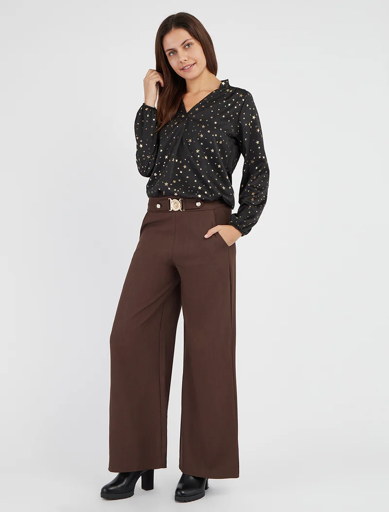 Gerade Hose mit Ziergürtel - Braun