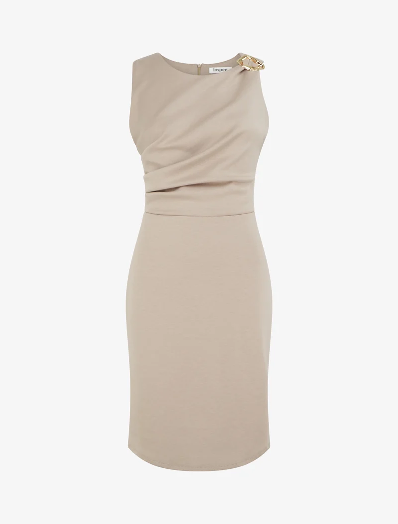 Etuikleid mit Schmuckeinsatz - Beige