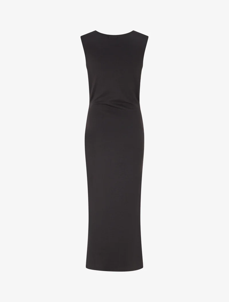 Langes Kleid mit Schmuckeinsatz und Schlitz - Schwarz