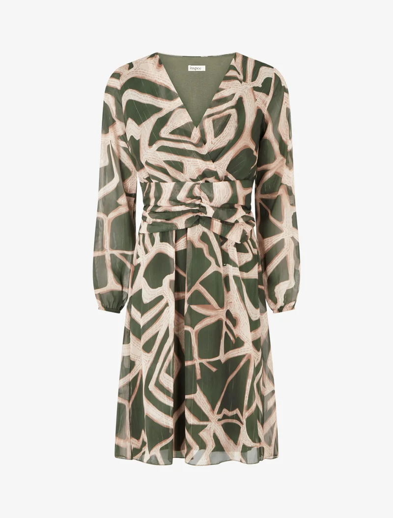 Retro-Kleid mit schimmernden Streifenmuster - Kaki