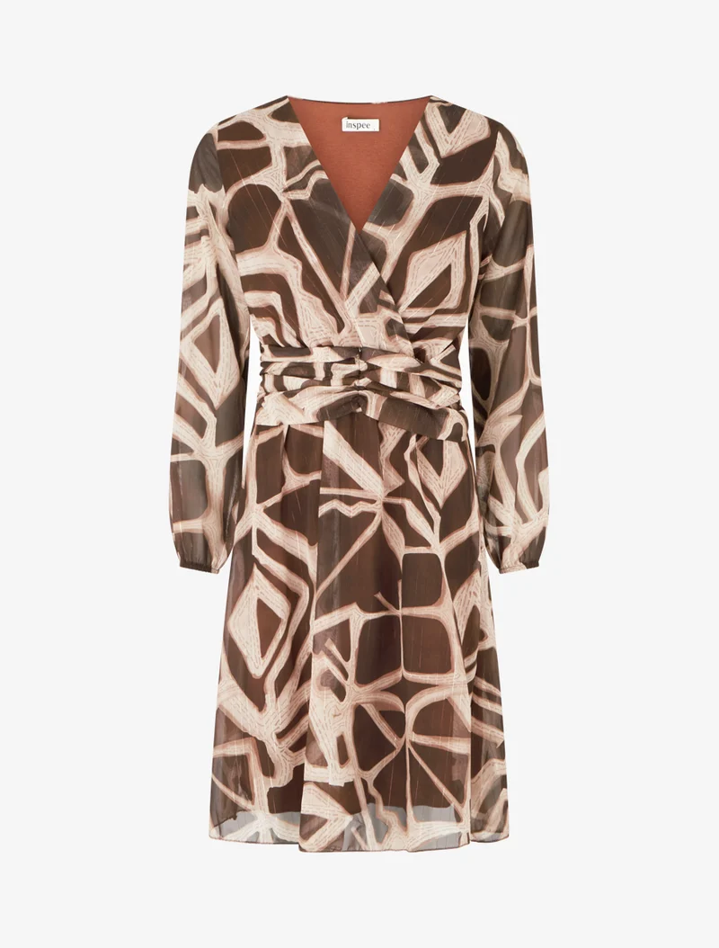 Retro-Kleid mit schimmernden Streifenmuster - Braun
