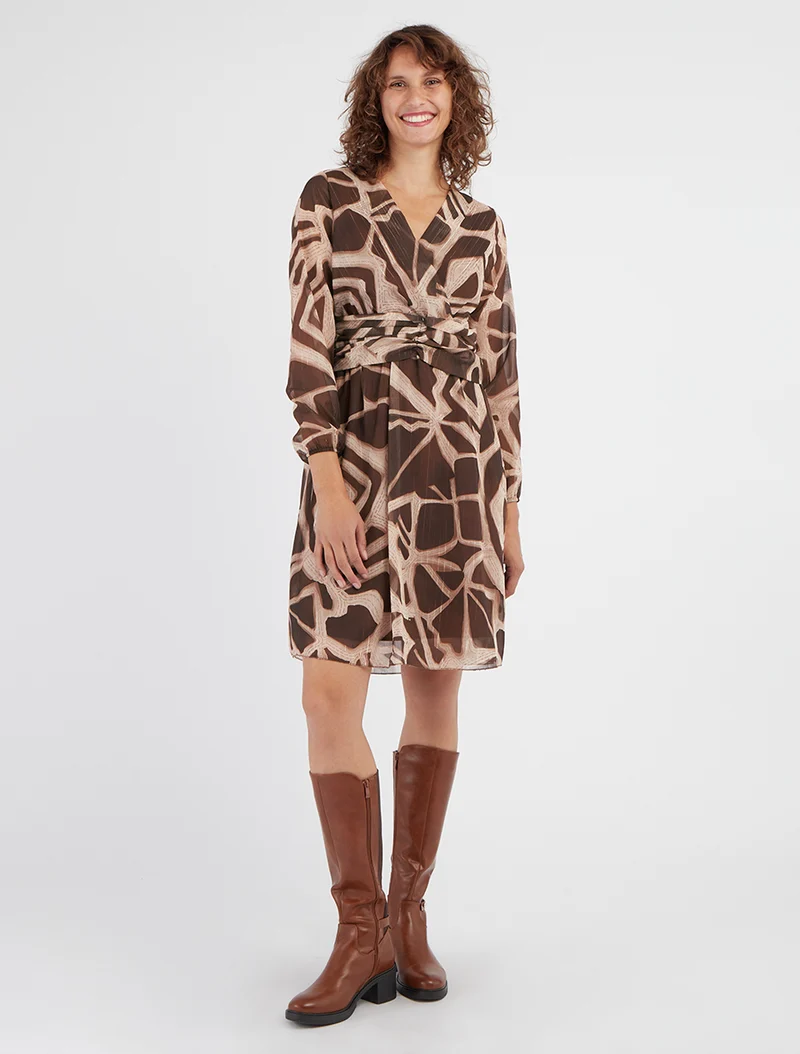 Retro-Kleid mit schimmernden Streifenmuster - Braun