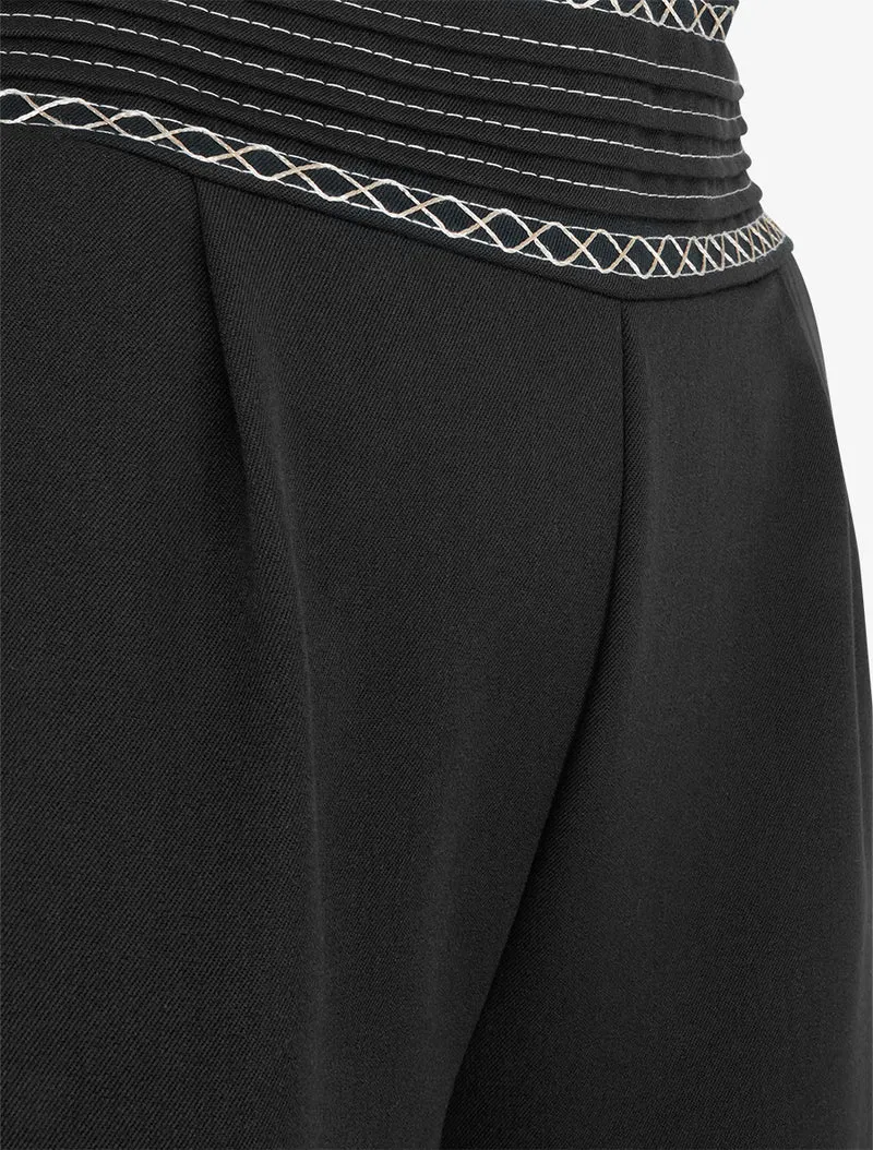Weite einfarbige Hose mit Stickdetails - Schwarz