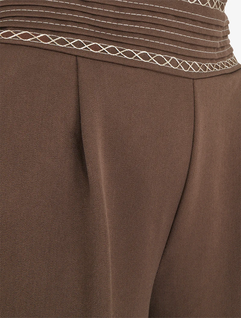 Weite einfarbige Hose mit Stickdetails - Braun
