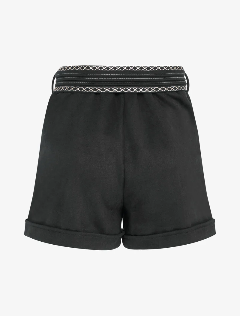 Velourshorts mit besticktem Gürtel - Schwarz