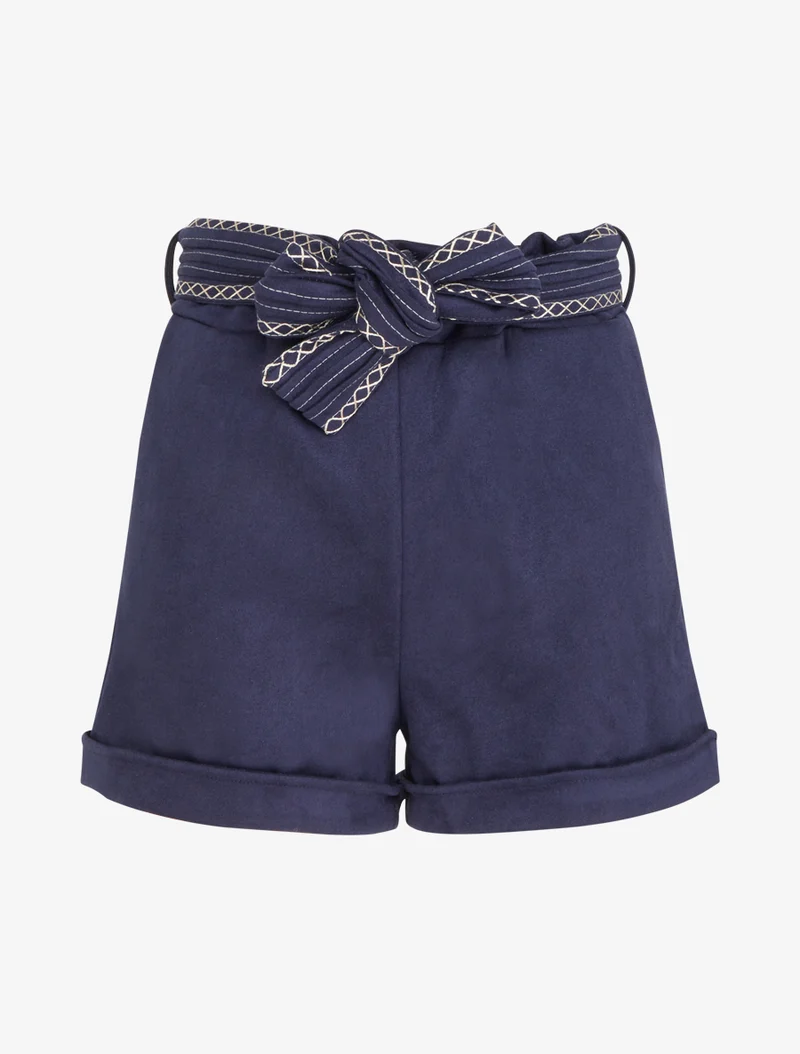 Velourshorts mit besticktem Gürtel - Marine