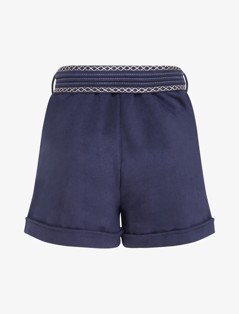 Velourshorts mit besticktem Gürtel - Marine
