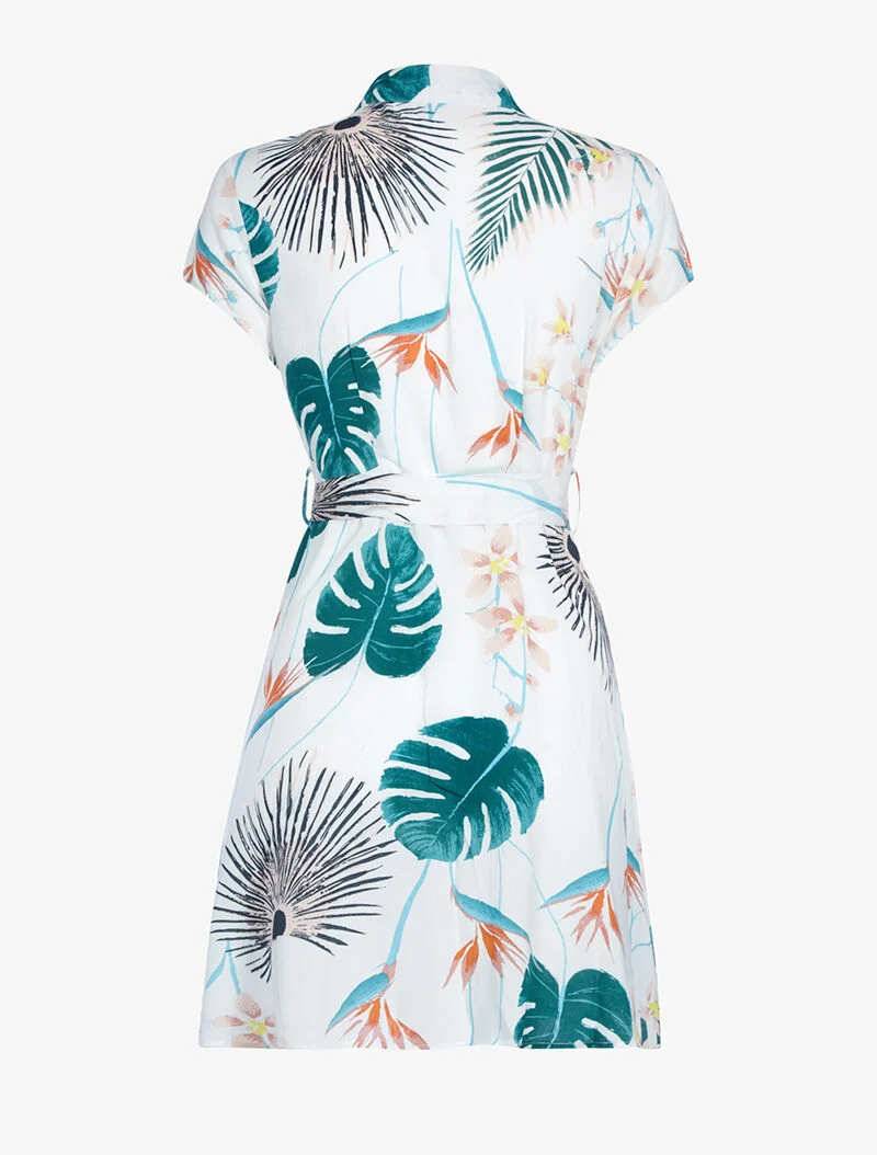 Blusenkleid mit Blattdruck - weiß