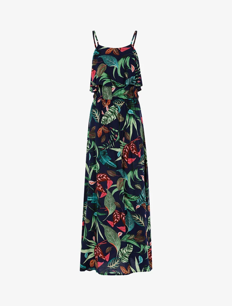Kleid mit Blattmuster - Marine