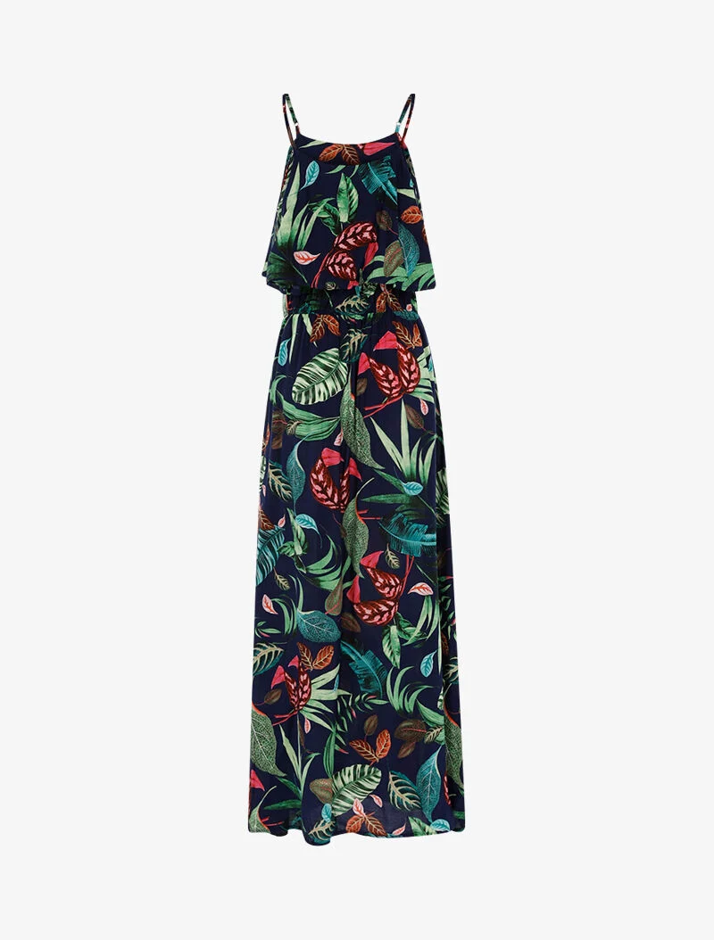 Kleid mit Blattmuster - Marine