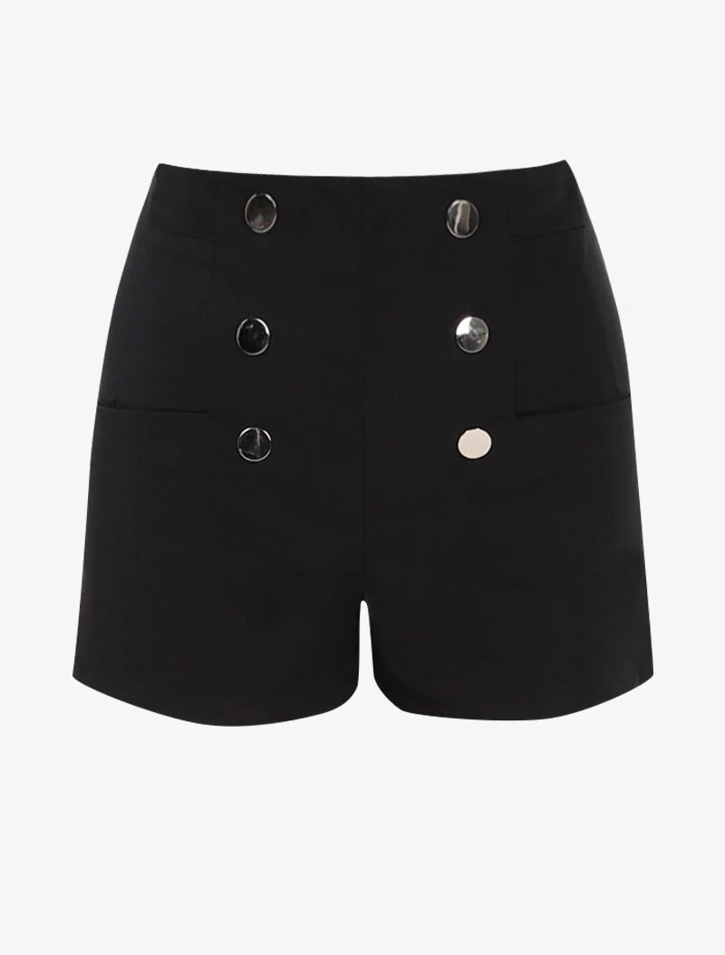 Mini-Shorts mit dekorativen Knöpfen - schwarz