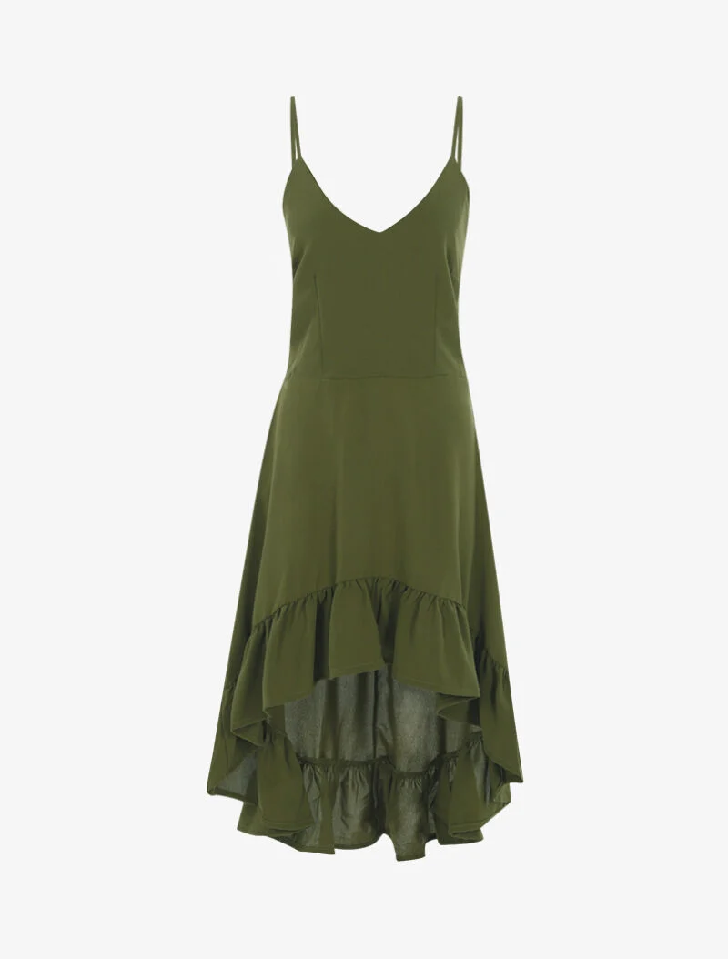 Asymmetrisches Rüschenkleid - Kaki