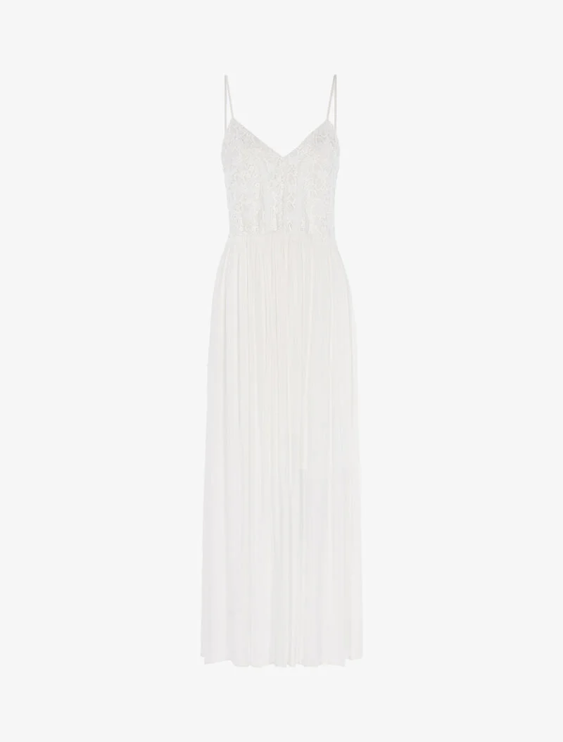 Langes Kleid mit gehäkeltem Oberteil - weiß