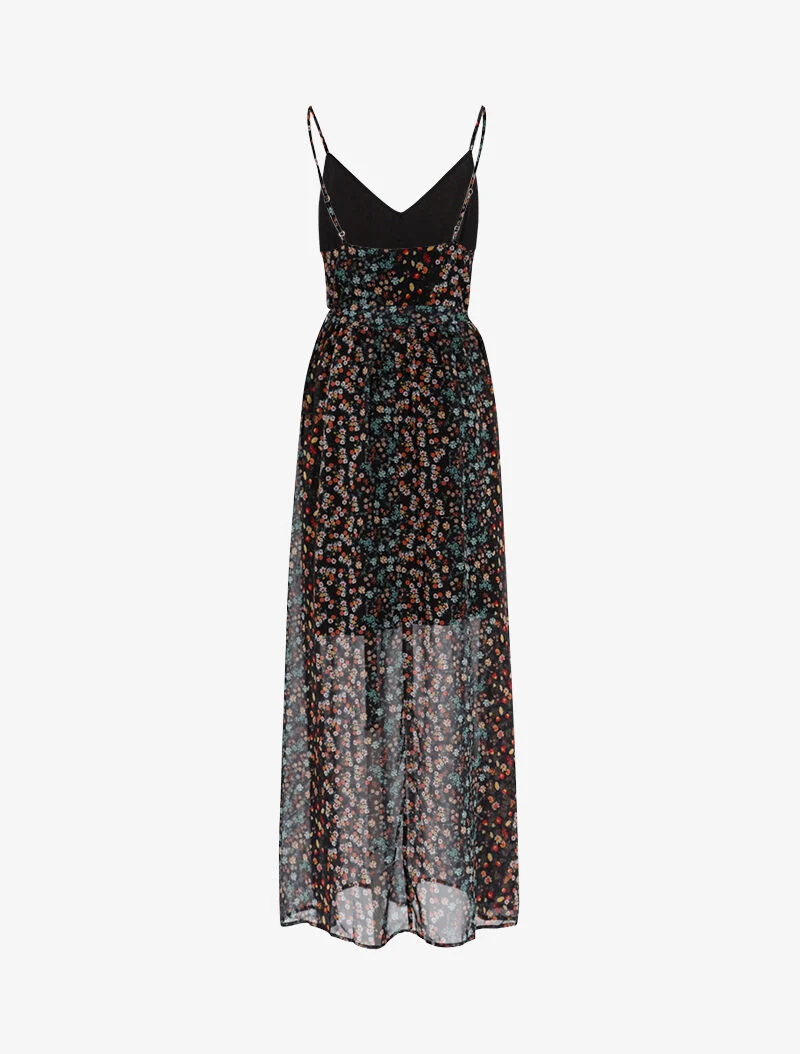 Langes Kleid mit Blumenmuster - schwarz