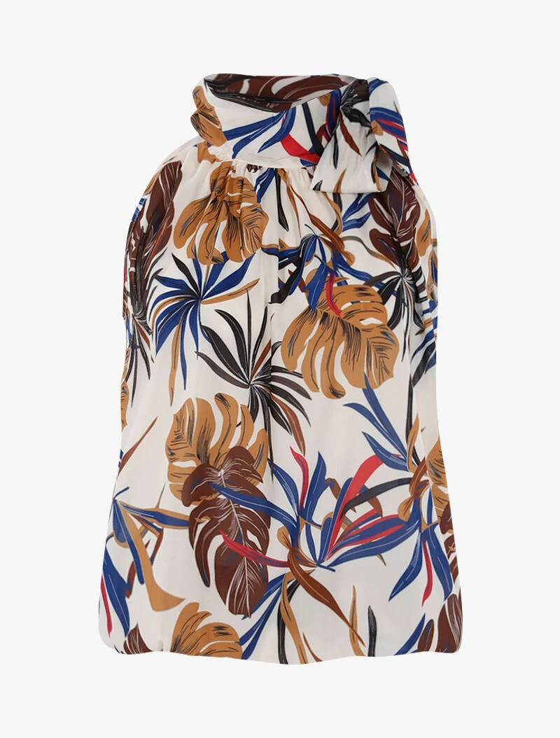 Oberteil mit Blattdruck - beige