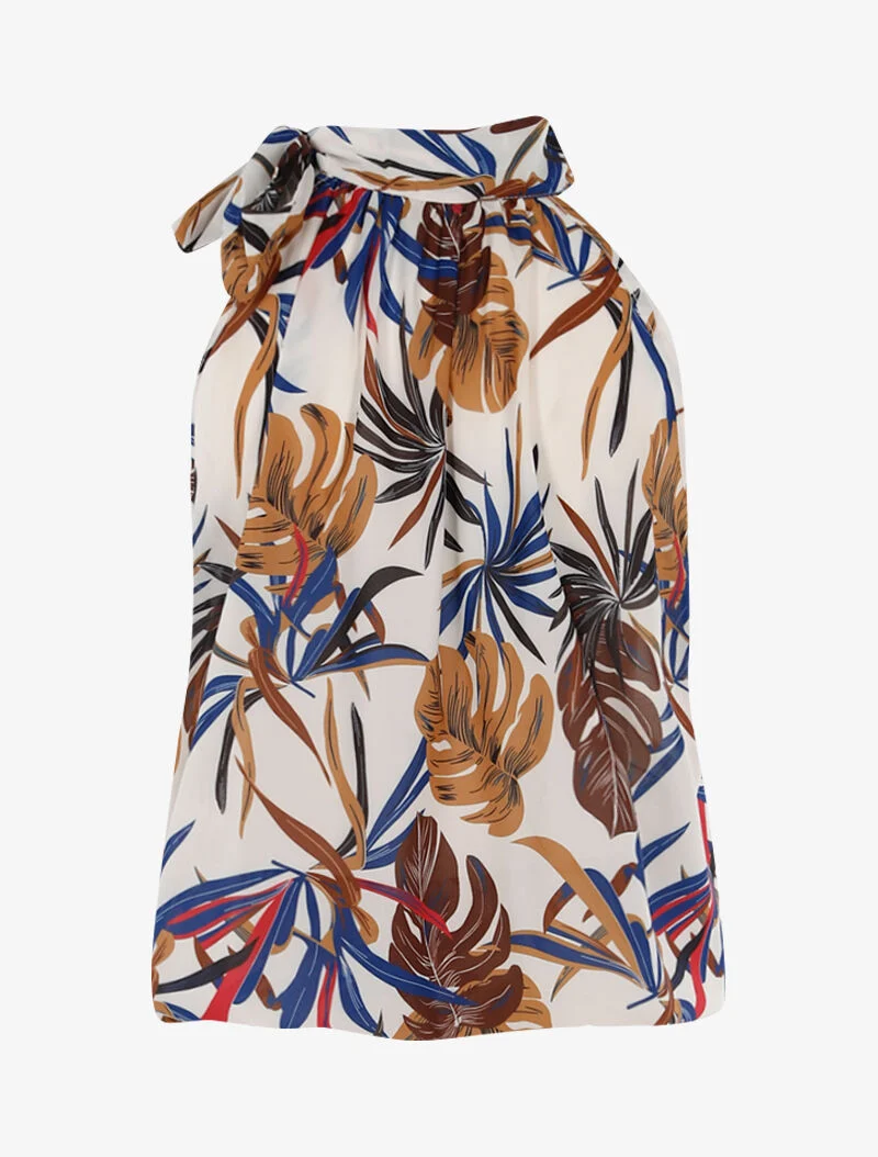 Oberteil mit Blattdruck - beige