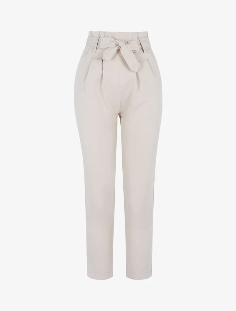 Hoch taillierte Hose mit permanenten Falten - beige