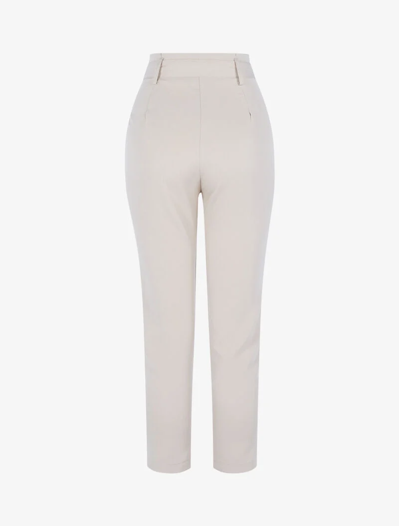 Hoch taillierte Hose mit permanenten Falten - beige