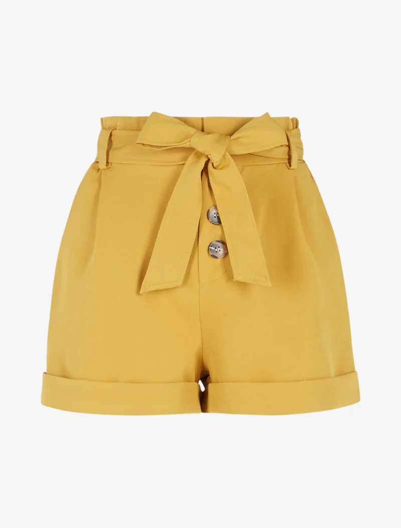 Hoch taillierte Shorts mit Säumen - Senf