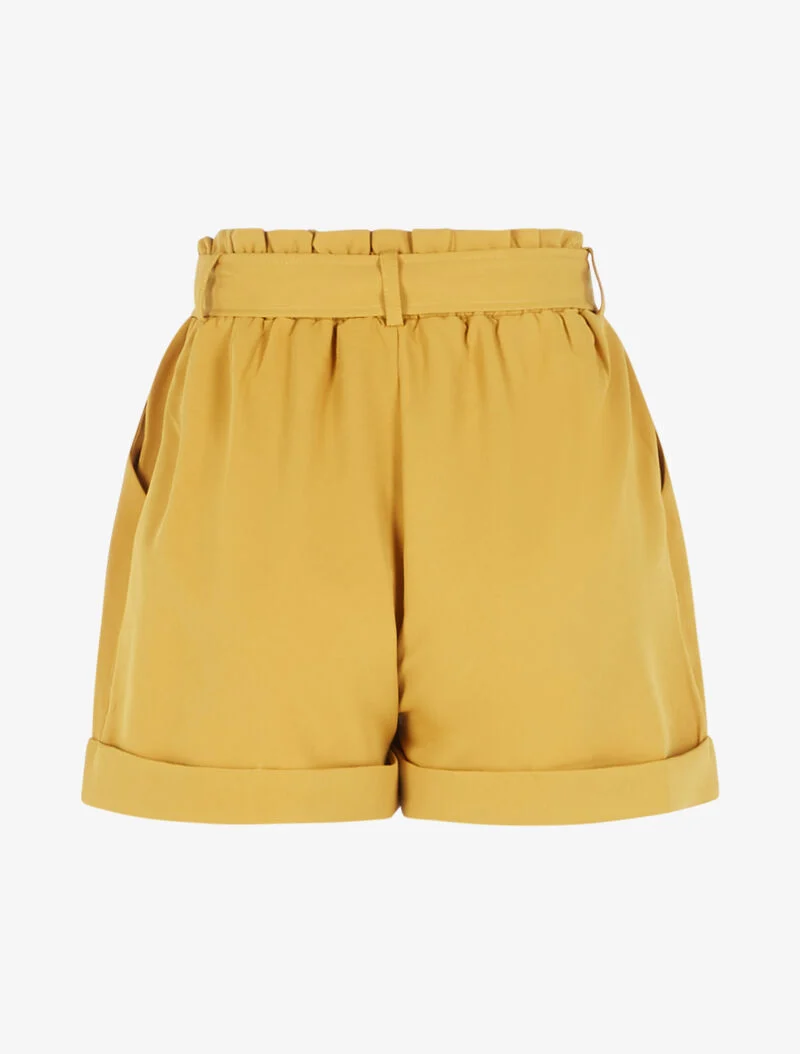 Hoch taillierte Shorts mit Säumen - Senf