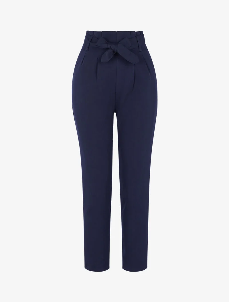 Hoch taillierte Hose mit permanenten Falten - Mitternachtsblau