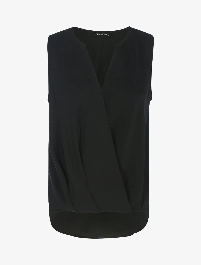 Satinierte Wickelbluse mit langem Rücken - schwarz