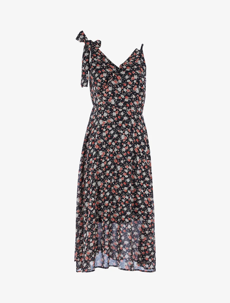 Langes Kleid mit ungleichen Trägern - schwarz