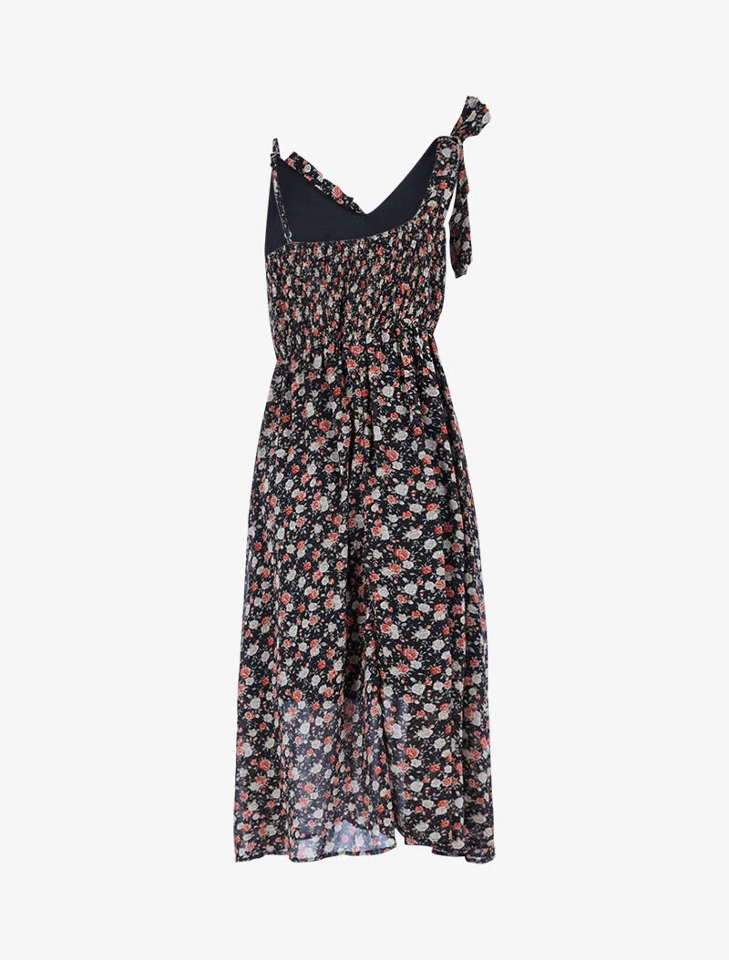 Langes Kleid mit ungleichen Trägern - schwarz