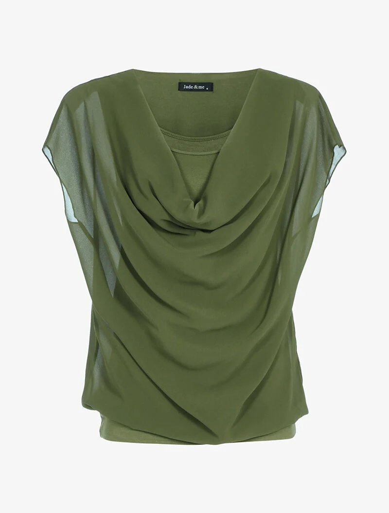 Top aus Voile mit Wasserfallausschnitt - Kaki