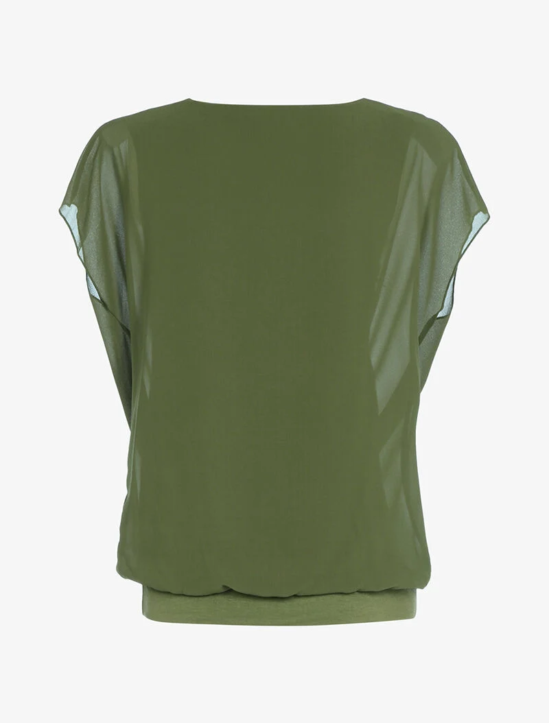 Top aus Voile mit Wasserfallausschnitt - Kaki