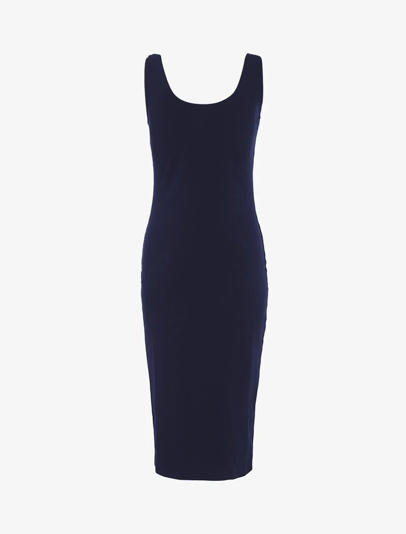 Geripptes Kleid mit Knopfleiste - Marine