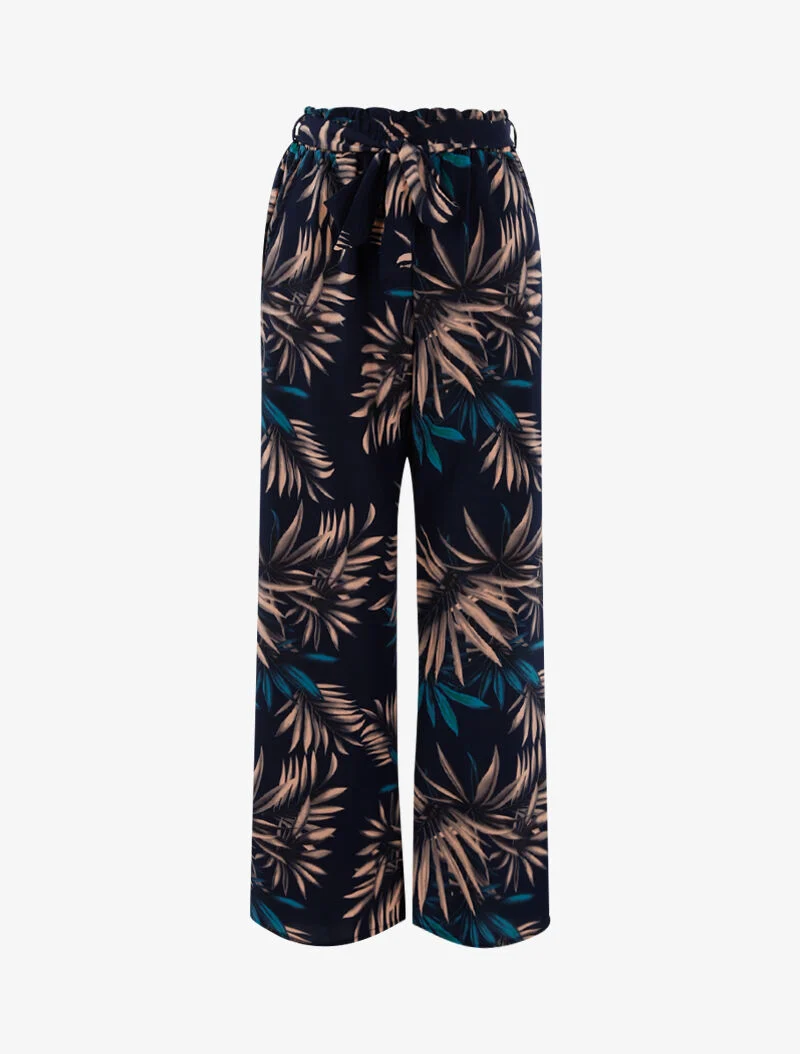 Hose mit Blätterdruck - marine/schwarz